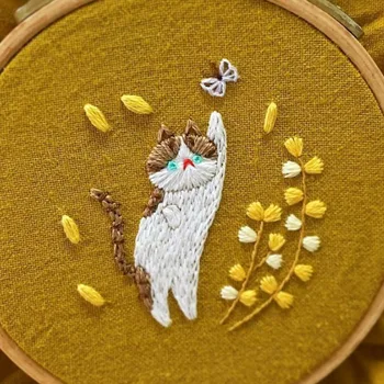 15cm Gudrs Kaķis Kaķēns Eiropas Izšūšanas Komplekti, trīsdimensiju Izšuvumi Lentes Komplekts stitchwork rokdarbi Iesācējiem