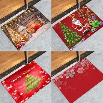 3D Christmas Santa Claus Anti-slip Virtuves, Ēdamistabas Kamīnu Grīdas Paklājs Flaneļa Paklāju Paklāju Izturīgs Xmas Mājas Dekori Grīdas Paklājs