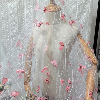 3D tauriņš mežģīņu auduma mīksto neto dziju, apģērbu, kleitu, bērnu apģērbu Hanfu kleita mežģīņu auduma DIY dekoratīvie