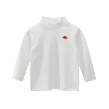 Korejiešu Stilā, Bērnu Apģērbs Rudens Jaunas 2020. Gadam Zivju Izšūtām Kokvilnas Tops Meitenēm Bērnu Zēniem augstu uzrullētu apkakli ar garām Piedurknēm T-krekls 2-9Y