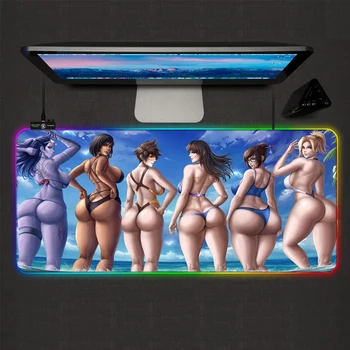 LED peles paliktnis RGB Anime Big Ass Gurni Meitene Sexy Garas Kājas, Bikini Krūtis Spīd Krāsains Logo Peles Paliktņa XXL Dators Gamer, Galda Paklājiņš