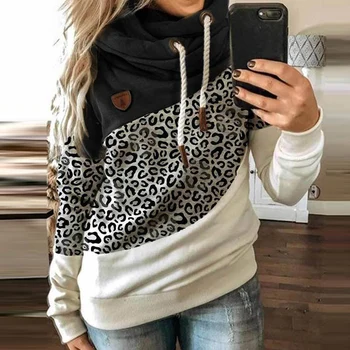 Sievietēm Jaunu Lupatu Kapuci sporta Krekls 2020 Rudens Ziemas leopards drukāt garām Piedurknēm pelēkā vārna Sieviešu Aukliņu, puloveri Harajuku