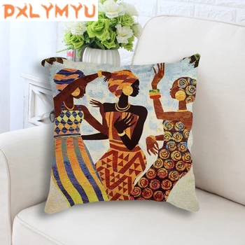 Āfrikas Glezniecības Mākslas Iespaidu Eksotisko Stilu Mest Spilvens Kokvilnas Veļa Āfrikas Dejotājs Spilvenu Dīvāns Mājas Apdare
