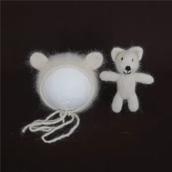 Tamborēšanas mohēra Tiny Lāča cepure rotaļlietu komplekts Fotogrāfija aksesuārus, Trikotāžas Teddy bear, ar pildījumu dzīvnieku un pārsega uzstādīts Foto aksesuāri
