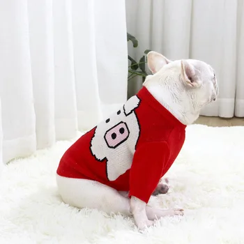 Mājdzīvnieku apģērbu rudens/ziemas džemperis džemperis pitbull mopsis tauku suns īsu ķermeni stiept sarkans sivēns mazs suns kostīms
