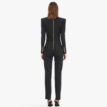 Augsta Kvalitāte, Melns Ar Garām Piedurknēm Sexy V-Neck Slim Fit Jumpsuit Bikses 2020. Gadā-Pavasarī Un Rudenī Jaunu Modes Un Eleganci Vestidos