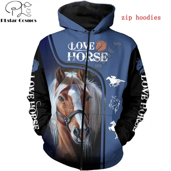 Dzīvnieku Mīlestība Zirgu 3D Iespiesti Vīriešiem zip pelēkā vārna Harajuku Fashion rudens Jaka hoodies (Unisex) Ikdienas Kapuci rāvējslēdzēju Sporta