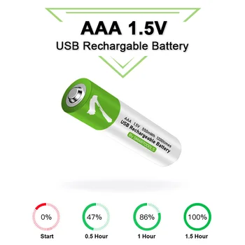 JAUNAIS 1,5 V AAA USB lādējamu 550 mWh li-ion baterijas AAA Tālvadības bezvadu pele + Kabelis