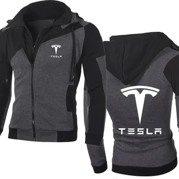 Jaka Vīriešiem Tesla Auto Logo Krekls Hoody Pavasara Rudens Vilnas Kokvilnas Rāvējslēdzēju Hoodies Modes HipHop Harajuku Vīriešu Apģērbs