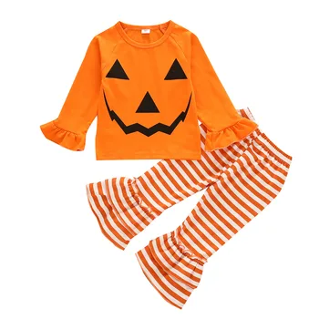 Halloween Bērnu Meitene Drēbes, Apelsīnu Pilna Krekls Svītru Bell Grunts Bērniem 2 Gabals, Kas Toddler Meitenes Rudenī Outifts Boutique Apģērbi