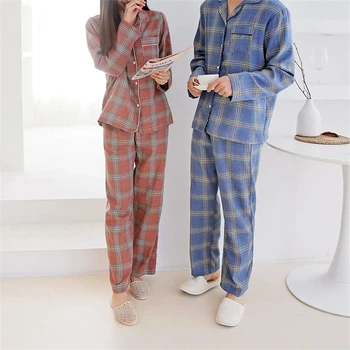 Ar garām piedurknēm pavasara pleds mīļotājiem pidžamas pidžamas komplekts sleepwear vīrieši sievietes zaudēt pjs komplekti, režģu bikšu un top mājas tērps L050
