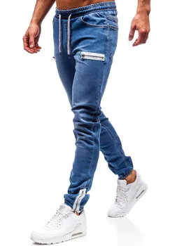 REPPUNK 2019 Modes Tendence Vīriešu Skriešanas Bikses Džinsa Auduma Gadījuma Rāvējslēdzēju Dizaina Džinsi Vīriešu Elastīgs Slim Kājām Bikses
