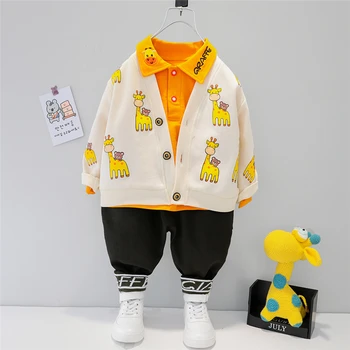 HYLKIDHUOSE Bērnu Zēnu Apģērbu Komplekti, No 2021. gada Pavasarī Bērniem Drēbes Karikatūra Žirafe Mēteļi T Krekls, Bikses Toddler Zīdaiņu Bērnu Kostīms