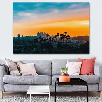 HD Drukāt Downtown Los Angeles Ainavu Plakātu Saulrieta Panorāmu Kanvas Glezna Cityscape Bildes Guļamistaba, Dzīvojamā Istaba