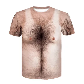Augstas Kvalitātes Vīriešu Viltus divus gabalus T krekls 3D O-veida Kakla Īsām Piedurknēm Gadījuma Spēcīga Vīrieša krūšu muskuļus Hip Hop Modes Punk T Krekli