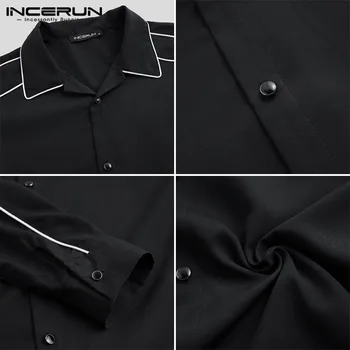 Modes Vīriešu Krekls Atloks ar garām Piedurknēm Savārstījums Ir 2021. Gadījuma Zīmola Streetwear Blūze Treniņu Pogu Atpūtas Camisa S-5XL INCERUN