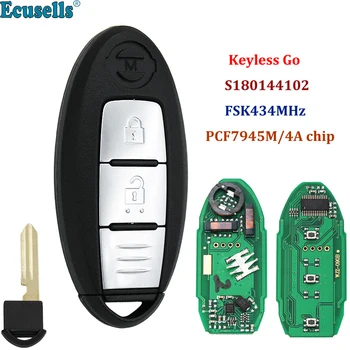 Keyless-go, 2 pogas, smart tālvadības atslēgu FSK 434MHz PCF7945M 4A čipu Hitag AES priekš Nissan X-trail S180144102