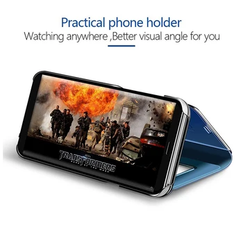 Spogulis Skatu Flip Case For Realme C15 Gadījumā 6.5 collu Full Apšuvuma Triecienizturīgs Vāks Oppo Realme C 15 RMX2180 Gadījumā