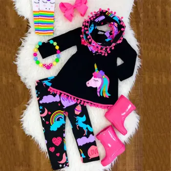 Pudcoco 2-8Y Baby Girl 2 Gabalus Apģērbu Unicorn Horn Bērni Maz Meiteņu Tērpiem Mazais Ponijs Boutique Varavīksnes Vienradzis Elsas Komplekti