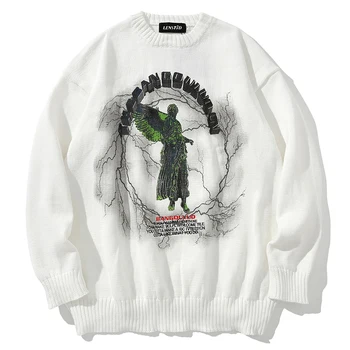 Vīrieši Hip Hop Trikotāžas Džemperis, Džemperi Eņģelis Zibens Drukāt Streetwear Harajuku Rudens Jaunas Chino Hipster Ikdienas Apģērbs Džemperi