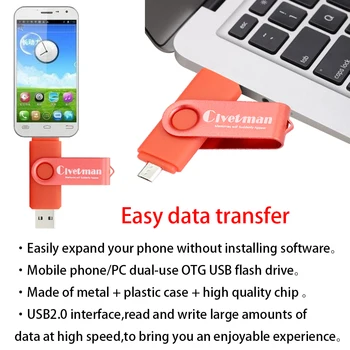 OTG Micro USB Flash Drive, Metāla Griešana Pen Drive 8GB 16GB 32GB 64GB, 128GB USB 2.0 Flash Memory Stick Pendrive Par Smart Tālruni