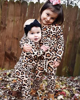 Jaundzimušo Bērnu, Meiteņu, Zēnu, Divi-gabals Apģērbu Komplekts Bērniem Leopards Izdrukāt Modeli Apaļā Apkakle Top + Garās Bikses Rozā/ Brūns Rudens