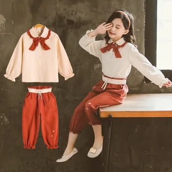 Meiteņu Apģērbu Komplekti, No 2021. Gada Pavasarī, Rudenī Garām Piedurknēm Topi + Bikses Tracksuit Bērniem Meitene Apģērbu Komplekts Bērniem, Apģērbs 4 6 8 10 12 Gadu