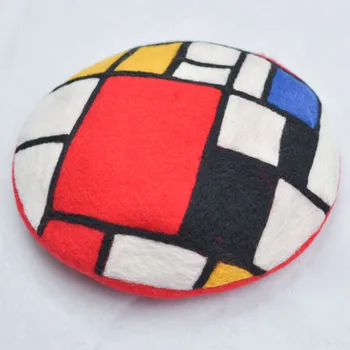 Faramita Brīvdienu Mondrian Rudens Ģeometriskā Krāsains Grafikas Sieviešu Roku Darbs, Berete Oriģinalitāti Akmens Apdares Meiteņu Cepure Klp