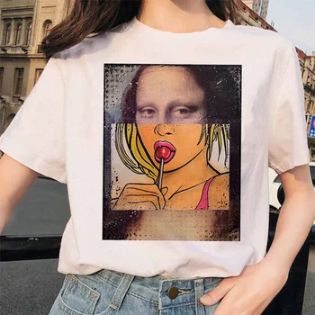 Streetwear drēbes Hip Hop Stila Gadījuma draugiem Īsām Piedurknēm Harajuku Tshirts Top sieviešu Lakrosa sieviešu 90S smieklīgi Mona Lisa T Krekls