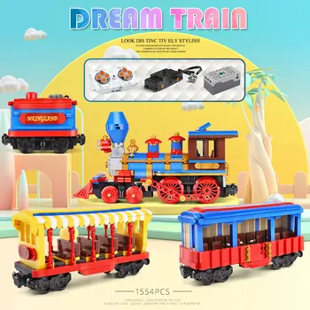 PELĒJUMA KARALIS Tehnika Vilcienu Sēriju Veidošanas Bloku Tvaika Elektriskais Vilciens Ar Gaismas Vilcienu Ķieģeļi Rotaļlietas Bērniem Rotaļlietas Ziemassvētku Dāvanas