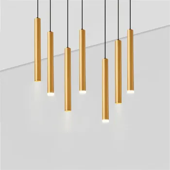 5W Modernu LED Pendant Gaismas Ziemeļvalstu Minimālisma Zelta Ilgi Caurule Karājas Lampas Virtuves Salu Ēdamistaba Dekoru Cilindru Caurules Lampas