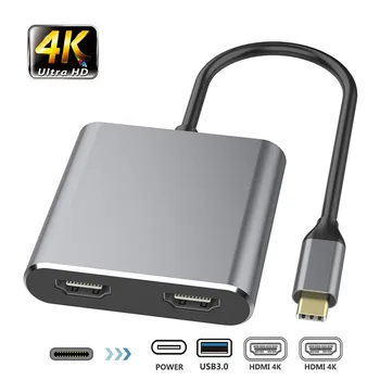 C tipa HDMI Adapteris 4K USB C līdz Dual HDMI USB 3.0 PD Maksas Ports USB-C Pārveidotājs Kabelis MacBook Samsung Dex Galaxy S10/S9