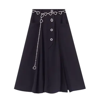 Vidēja garuma Svārki Sieviešu Rudens Modes Elegants Cēloņu Streetwear Goth Augsts Viduklis-line Black Vintage Harajuku Gothic Svārki
