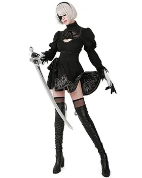 Nier Automāti Yorha 2B Cosplay Kostīms Anime Sieviešu Apģērbs Noslēpt Kostīms Komplekts Ķīnas Lieluma Modes Halloween Meitenes Puses Melna Kleita