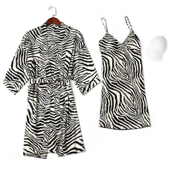 Pidžamas Sieviešu Vasaras Zebra Jaunas Bikses Sexy Naktsveļu Sieviešu Satīna Pidžamas Komplekts ar Krūšu Spilventiņi