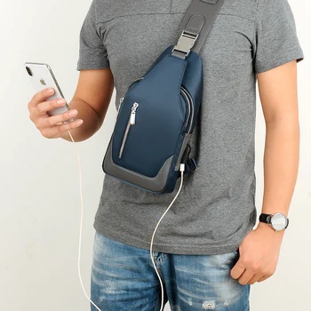 Modes Vīriešu Pleca Soma, USB Uzlāde Crossbody somas Vīriešu Anti Theft Messenger Somas Krūtīm Spilvenu Ūdensnecaurlaidīga Neilona Vīriešu Soma Gadījuma