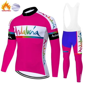 Ir 2021. Zilā andalūzija komanda riteņbraukšana jersey Ziemas Siltuma Vilnas fietskleding heren 20D želeja ropa de ciclismo para hombre
