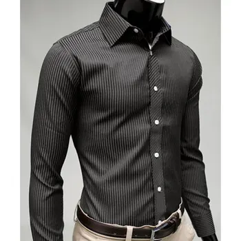Džentlmenis Svītru Krekls ar garām Piedurknēm Atpūtas Vīriešu Casual Slim garām piedurknēm Krekls Top Blūze Biznesa Zīmolu Vīriešu Apģērbi