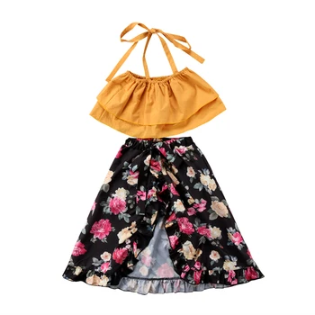 Ģimenes Māsa Matching Apģērbs Vasaras Apģērbs Pie pleca Siksna Crop Topi Ziedu Tutu Bērnu Bloomers Bikses, Svārki 2PCS Set