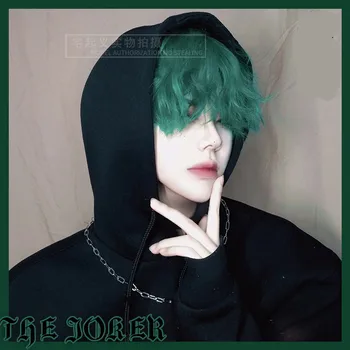 Vīriešu Lolita Īss zaļo Matu Ikdienas zaļā Sintētisko matu Moderns cilvēks zaļa viļņveida veidoti parastās parūka