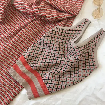 Wonen Apģērbu Atbilstības Komplekti Rudens Garām Piedurknēm Svītras Jaciņa Sadalīt +Plaša Kāju Bikses Adītas Trīs-Gabalu Komplekti Sievietēm
