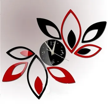 Karstā Jauns Sarkans un Melns Lapu Sienas Pulkstenis DIY Akrila Spogulis Sienas Pulkstenis Hogard Mājas Dekoru MY0818