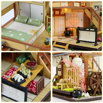 Jauns Japāņu Stila Dubultā Slāņa Bēniņi Leļļu Nams Koka Leļļu Mājas Miniatūra leļļu Namiņš Mēbeles Komplekts Rotaļlieta Bērniem Dzimšanas dienas Dāvana