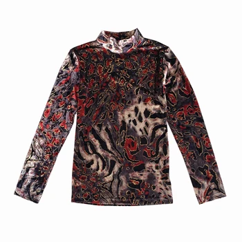 Leopards Drukāt Samta Vīriešu T-krekls ar garām Piedurknēm Puse augstu uzrullētu apkakli T-krekls 2020. gadam Rudenī, Ziemā Silts Streetwear Casual Slim Fit t-veida Augšu
