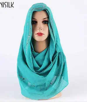 H1220 Jaunāko liela izmēra burbulis šifona musulmaņu garā šalle ar rhinestones par visu šalli, islāma hijab šalli,ātra piegāde