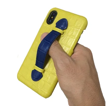 Dzeltena Īstas Ādas Siksna Turētājs Lietā Par iPhone X XS Max 10 7 8 Plus Tālrunis Luksusa Krokodils Sajauc Krāsu Plānas Slim Cietos vākos