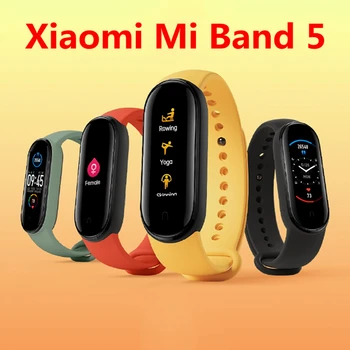 Globālo Versiju Xiaomi Mi Grupa 5 Aproce sirdsdarbība Fitnesa Tracker Aproce 4 Krāsu Siksniņas 1.1 Collu AMOLED Ekrāns, Miband 5