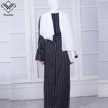 Wechery Sieviešu Svītrainām Abaya Modes Musulmaņu Maxi Kleita Taures Piedurknēm Melna Balta Garās Kleitas Islāma Apģērbi