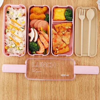 Plastmasas Pusdienu Kārbas Portatīvie 3 Slāni Veselīgu Pārtiku Konteineru Mikroviļņu Krāsns Pusdienas Bento Kastes Videi Draudzīgu Lunchbox 900ml