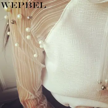 WEPBEL Sieviešu Elegantu Loku, Pērļu Balta Blūze Ikdienas Šifona Kreklu Plus Lieluma Galotnēm